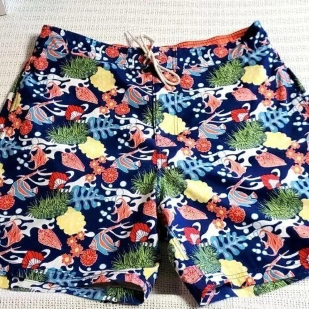 Nautica Graphic Aquatic Design Cinched‎ Pocketed Sz. XL Board Shorts